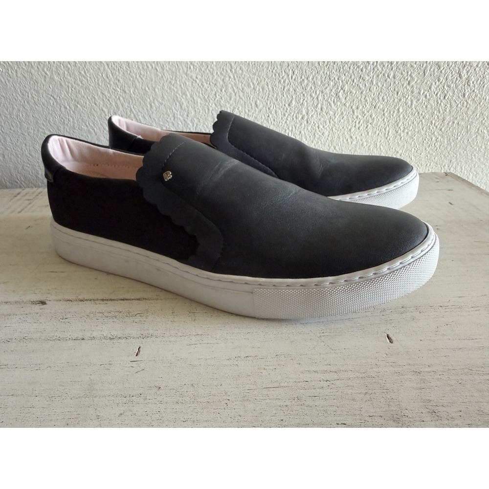 Kate Spade Aleta Scallop Leather Slip On Sneakers Black SZ 10 B Women's Shoes‎